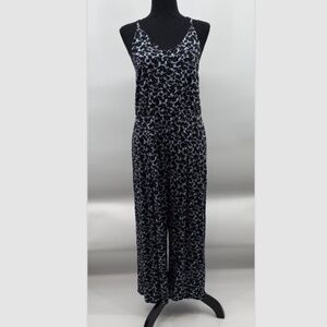 Bobeau Jumpsuit Women Large Blue Floral Sleeveless Wide Leg Stretch V Neck